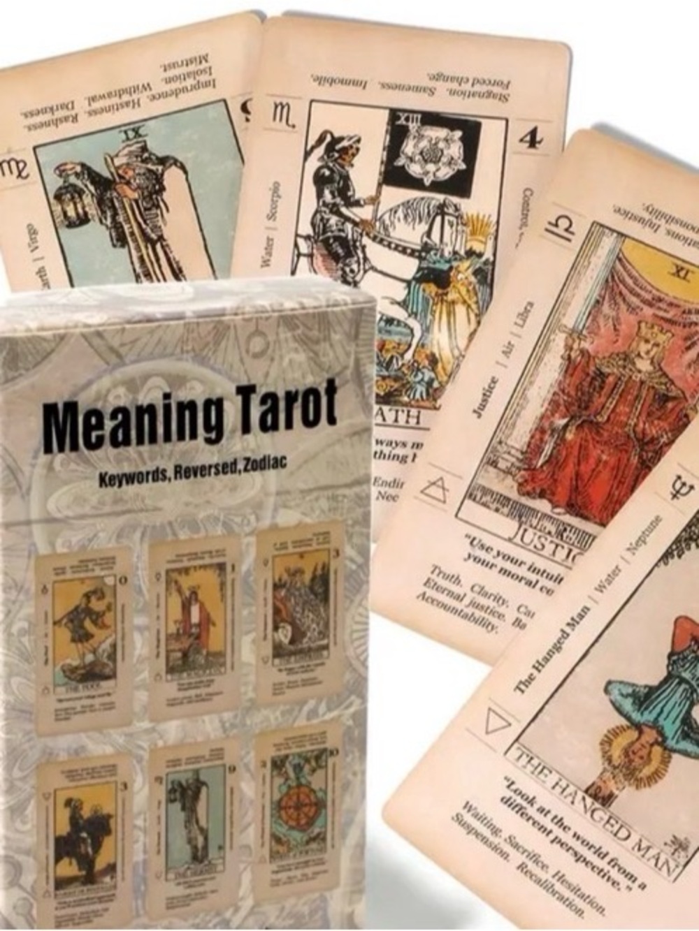 Meaning Tarot Card Deck - 78 Cards with Interpretations and Vintage Print